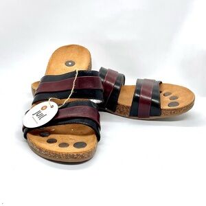 Juil Napa Leather Black And Burgundy Grounded Earthing Copper Sandals Size 7 New